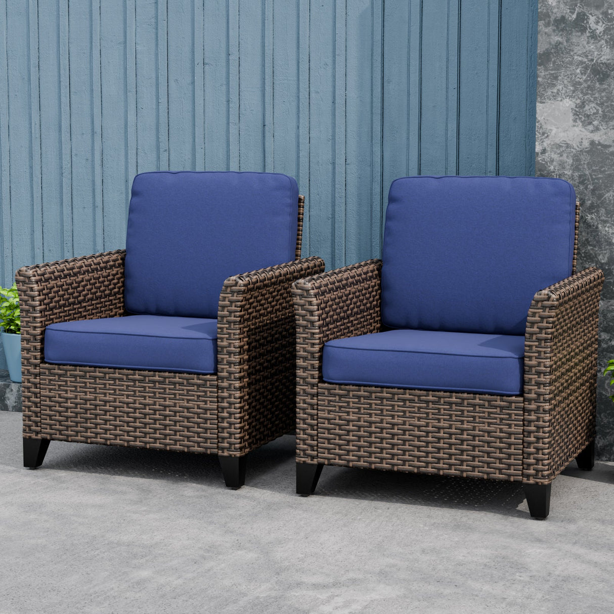 Ocean Vista Outdoor Wicker Patio Chairs Rattan Furniture, Set of 2 Patio Chairs - Eagle Peak
