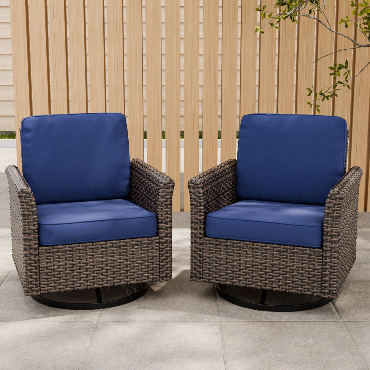 Ocean Vista Outdoor Wicker Patio Rattan Chairs , Set of 2 Swivel Rocking Chairs - Eagle Peak