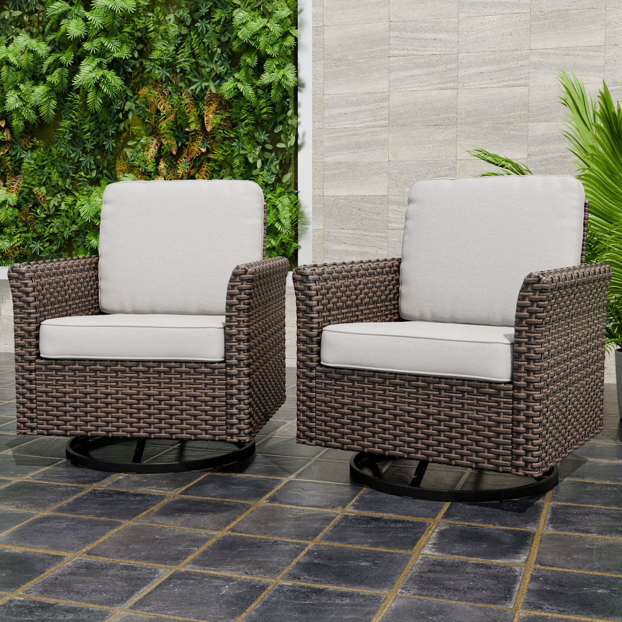 Ocean Vista Outdoor Wicker Patio Rattan Chairs , Set of 2 Swivel Rocking Chairs - Eagle Peak