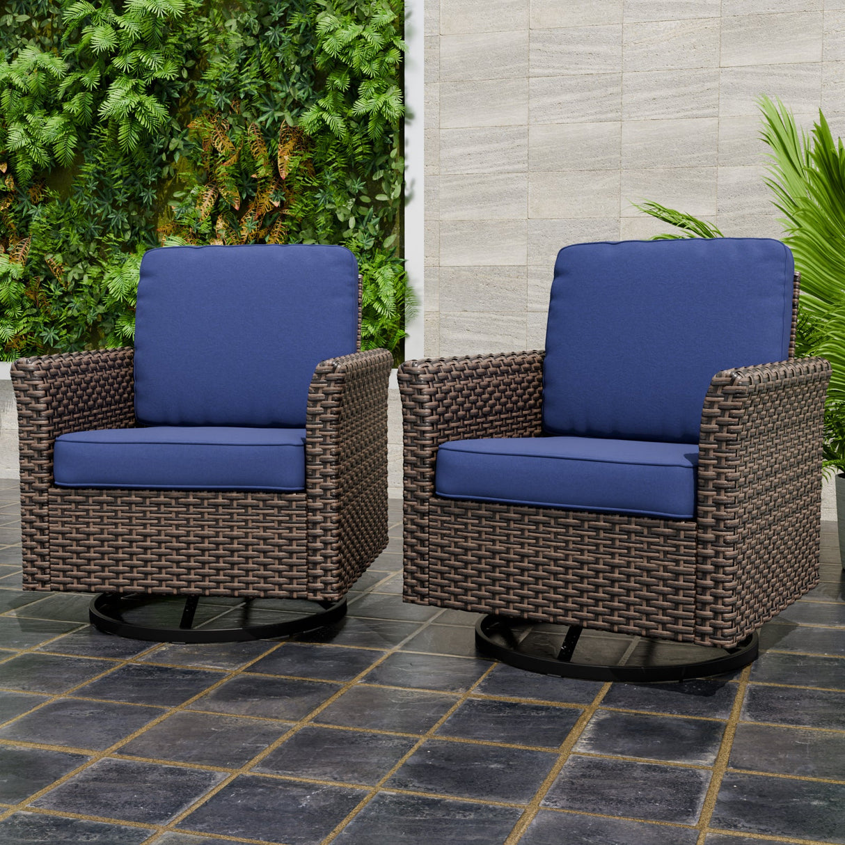 Ocean Vista Outdoor Wicker Patio Rattan Chairs , Set of 2 Swivel Rocking Chairs - Eagle Peak