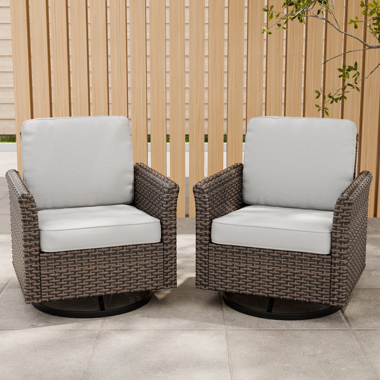 Ocean Vista Outdoor Wicker Patio Rattan Chairs , Set of 2 Swivel Rocking Chairs - Eagle Peak