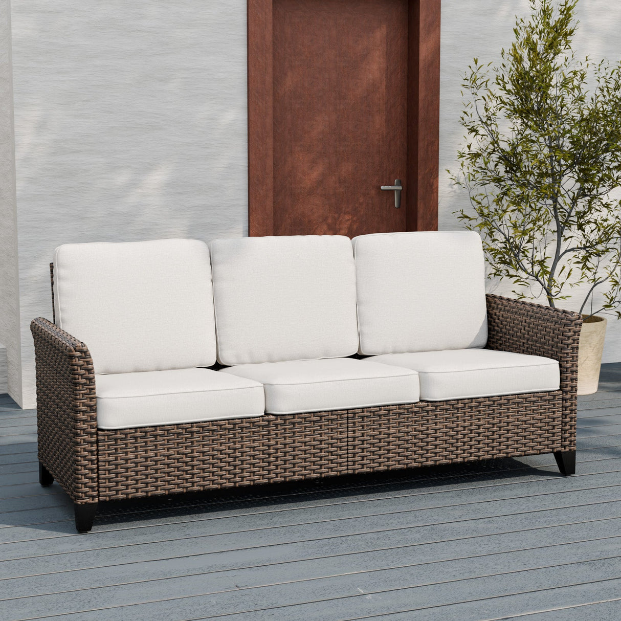 Ocean Vista Outdoor Wicker Patio Sofa Deep Cushions Rattan Furniture,Beige/Blue - Eagle Peak Custom Canopy Tent