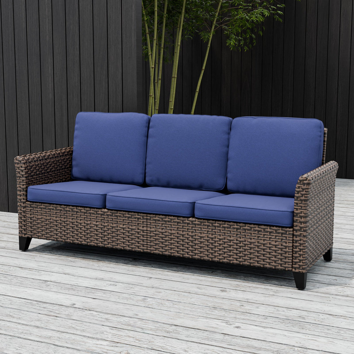 Ocean Vista Outdoor Wicker Patio Sofa Deep Cushions Rattan Furniture,Beige/Blue - Eagle Peak Custom Canopy Tent