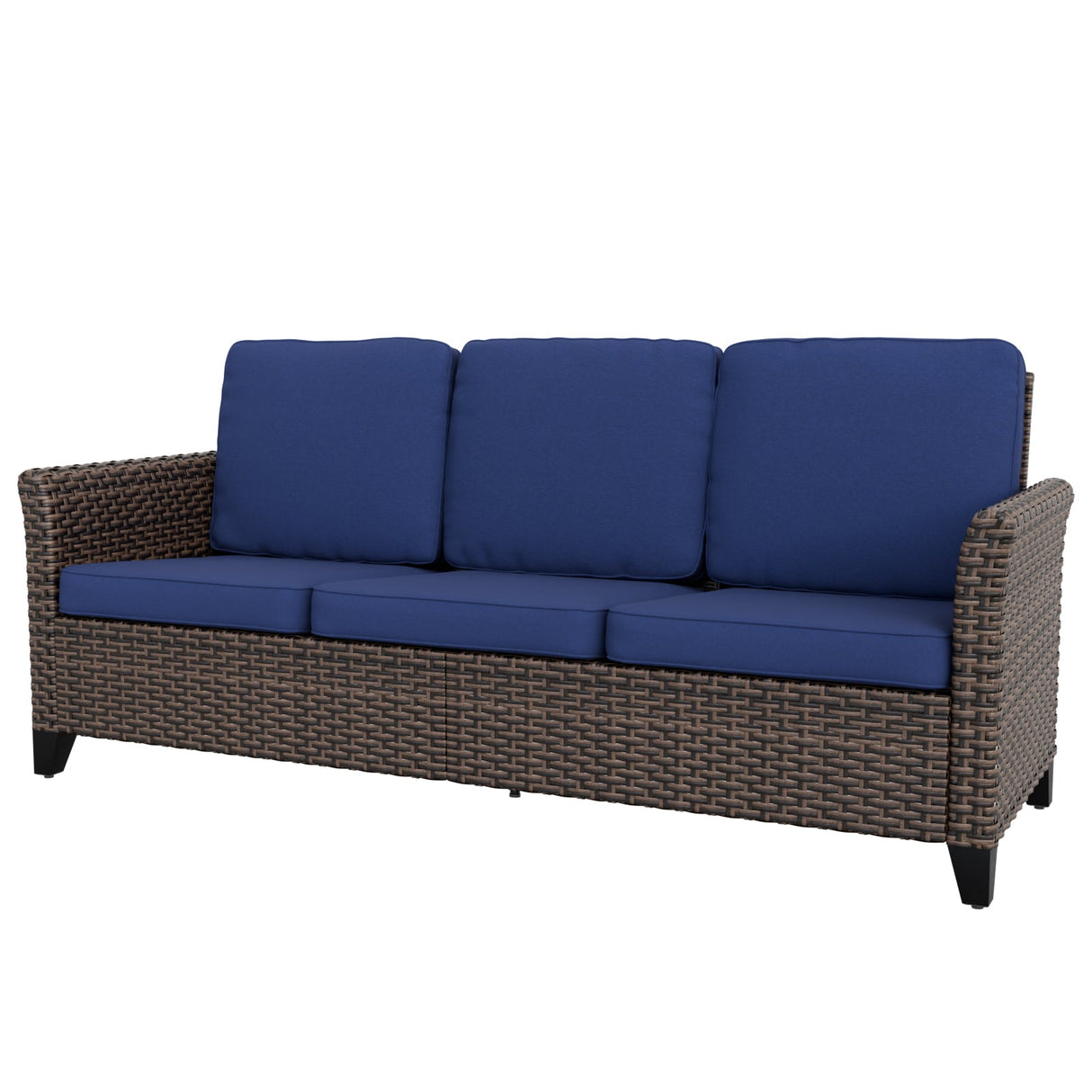 Ocean Vista Outdoor Wicker Patio Sofa Deep Cushions Rattan Furniture,Beige/Blue - Eagle Peak Custom Canopy & Greenhouse