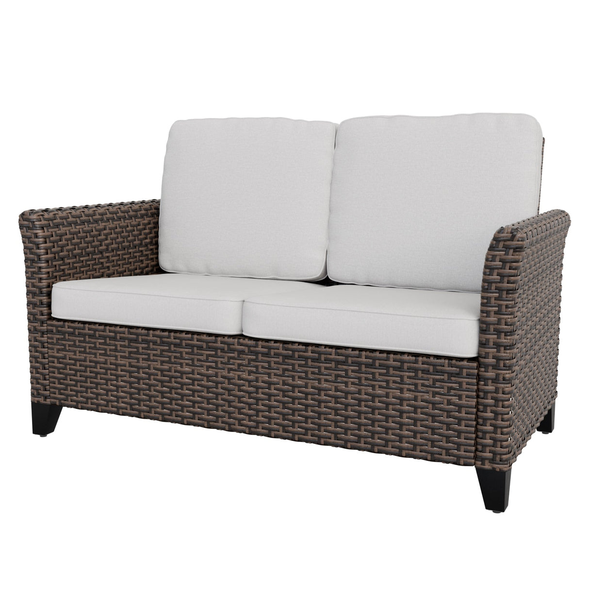 Ocean Vista Outdoor Wicker Patio Sofa Deep Cushions Rattan Loveseat, Beige/Blue - Eagle Peak Custom Canopy & Greenhouse