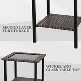 Ocean Vista Outdoor Wicker Side Table Tempered Glass Top, Brown - Eagle Peak Custom Canopy & Greenhouse