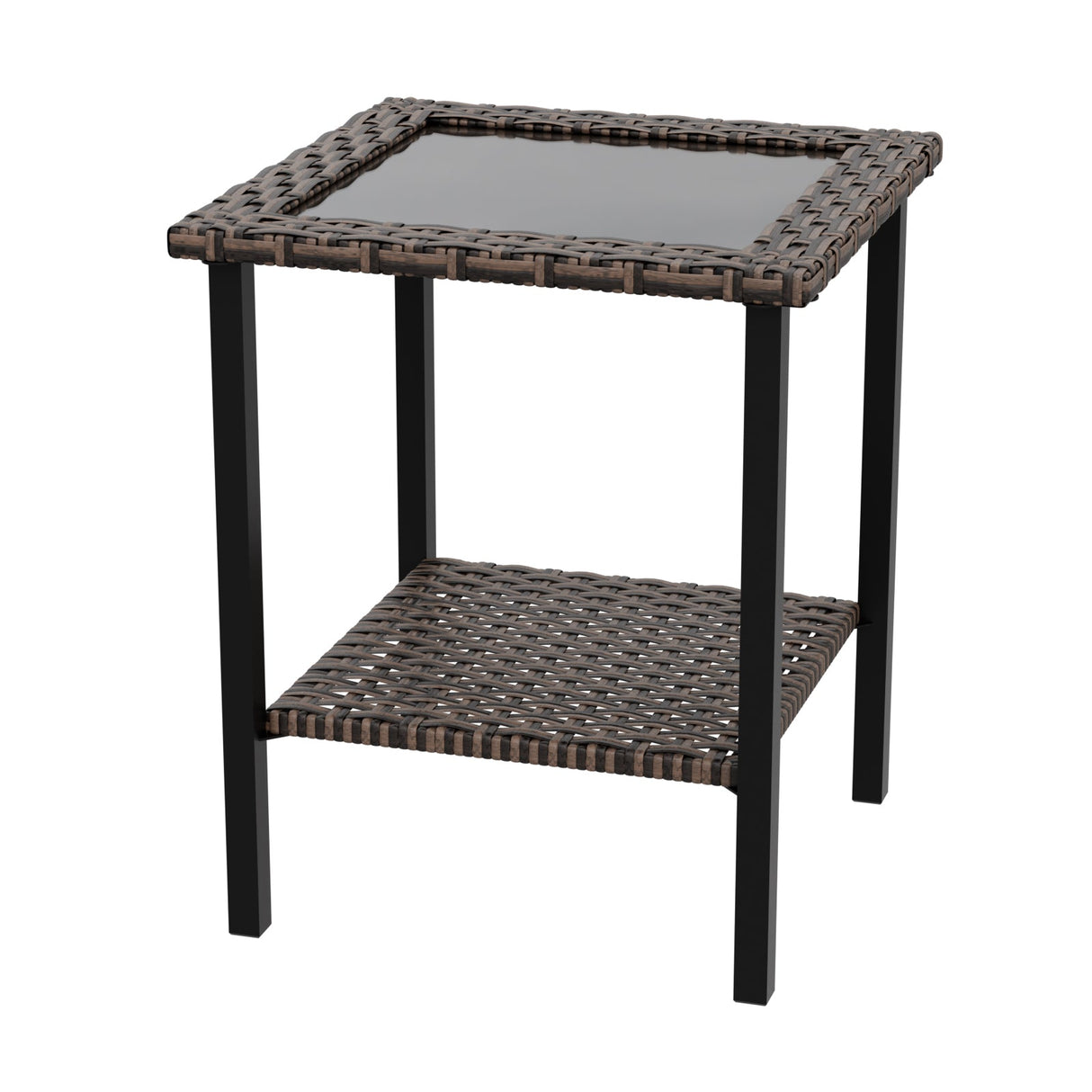 Ocean Vista Outdoor Wicker Side Table Tempered Glass Top, Brown - Eagle Peak Custom Canopy & Greenhouse