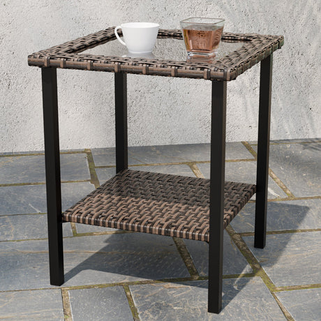 Ocean Vista Outdoor Wicker Side Table Tempered Glass Top, Brown - Eagle Peak Custom Canopy Tent