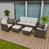 Ocean Vista Wicker Outdoor Patio Furniture Set, Couch Chairs Ottomans Table, 6 Piece - Eagle Peak