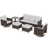 Ocean Vista Wicker Outdoor Patio Furniture Set, Couch Swivel Rocking Chairs Ottomans Table, 6 Piece - Eagle Peak