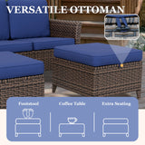 Ocean Vista Wicker Outdoor Patio Furniture Set, Loveseat Patio Chairs Ottomans, 5 Piece, Beige/Blue - Eagle Peak Custom Canopy Tent