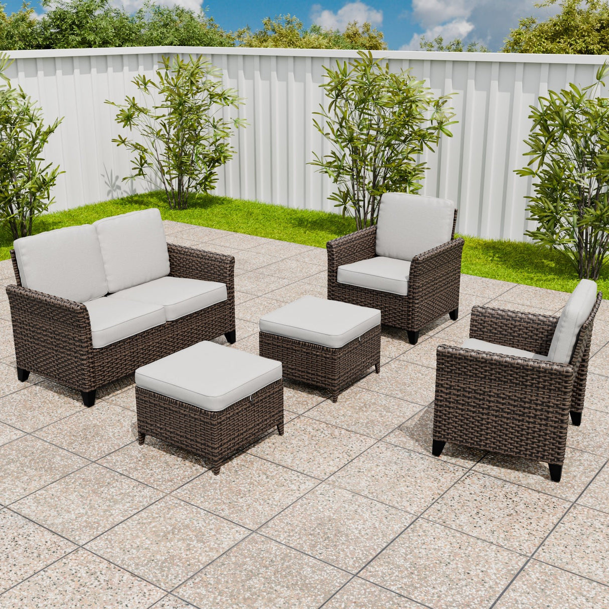 Ocean Vista Wicker Outdoor Patio Furniture Set w/ 2 - Seat Loveseat, Patio Chairs, 5 Piece - Eagle Peak