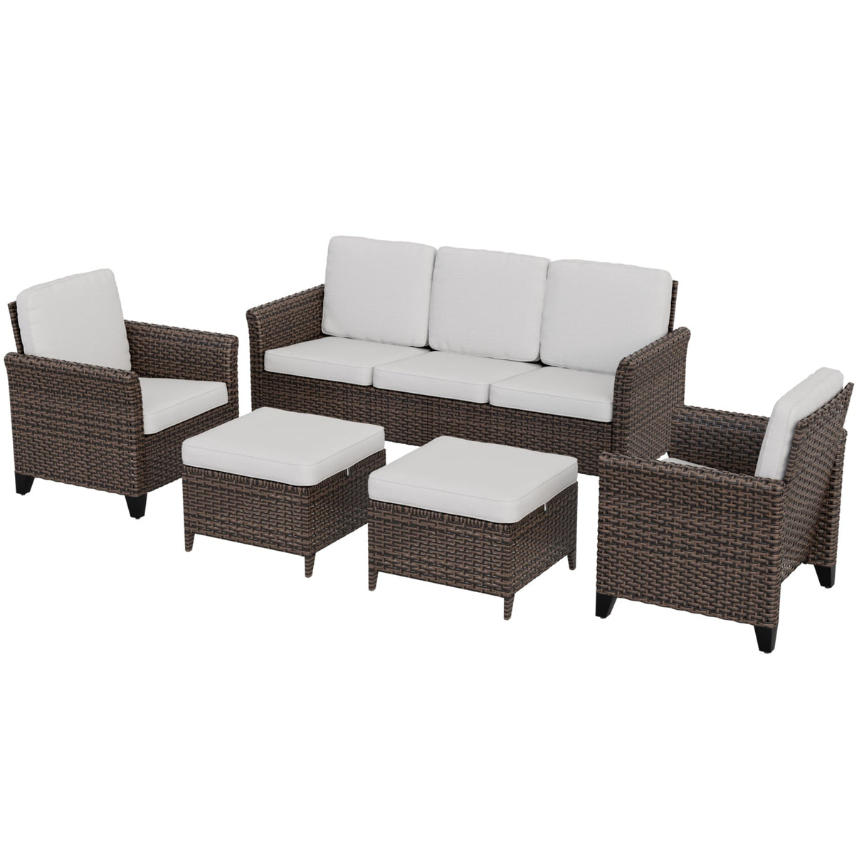 Ocean Vista Wicker Outdoor Patio Furniture Set w/ 3 Seat Sofa, Patio Chairs, 5 Piece - Eagle Peak