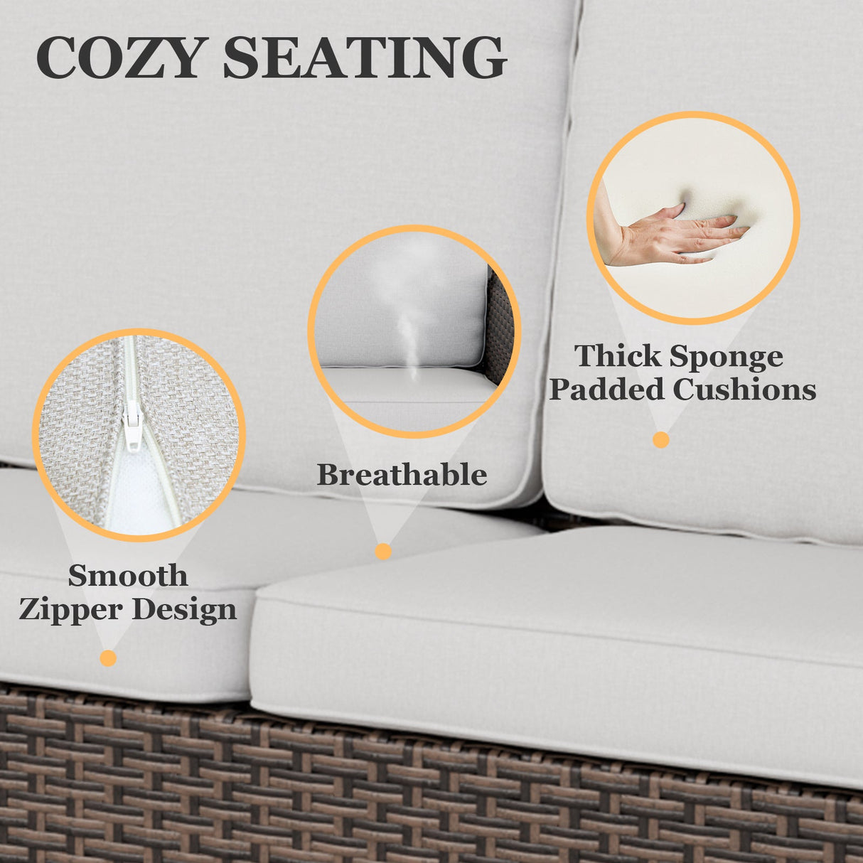 Ocean Vista Wicker Outdoor Patio Furniture Set w/ 3 Seat Sofa, Patio Chairs, 5 Piece - Eagle Peak