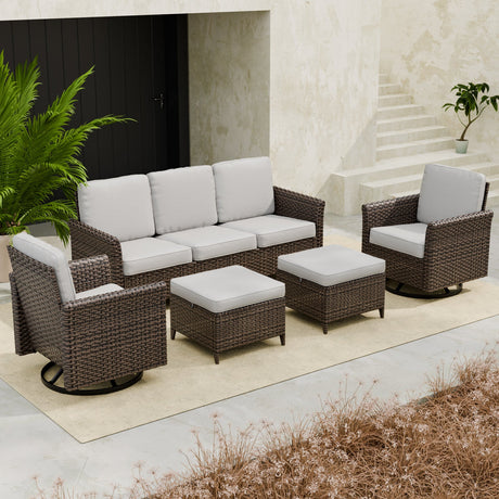 Ocean Vista Wicker Outdoor Patio Furniture Set, w/ 3 Seat Sofa, Patio Chairs, 5 Piece - Eagle Peak