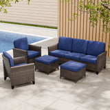 Ocean Vista Wicker Outdoor Patio Furniture Set w/ 3 Seat Sofa, Patio Chairs, 5 Piece - Eagle Peak