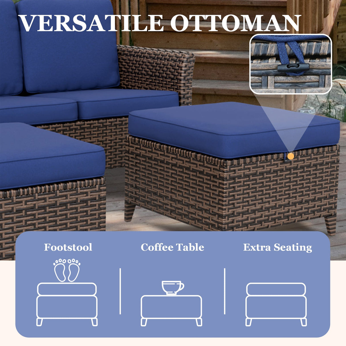Ocean Vista Wicker Outdoor Patio Furniture Set w/ Loveseat,Patio Chairs , 5 Piece - Eagle Peak