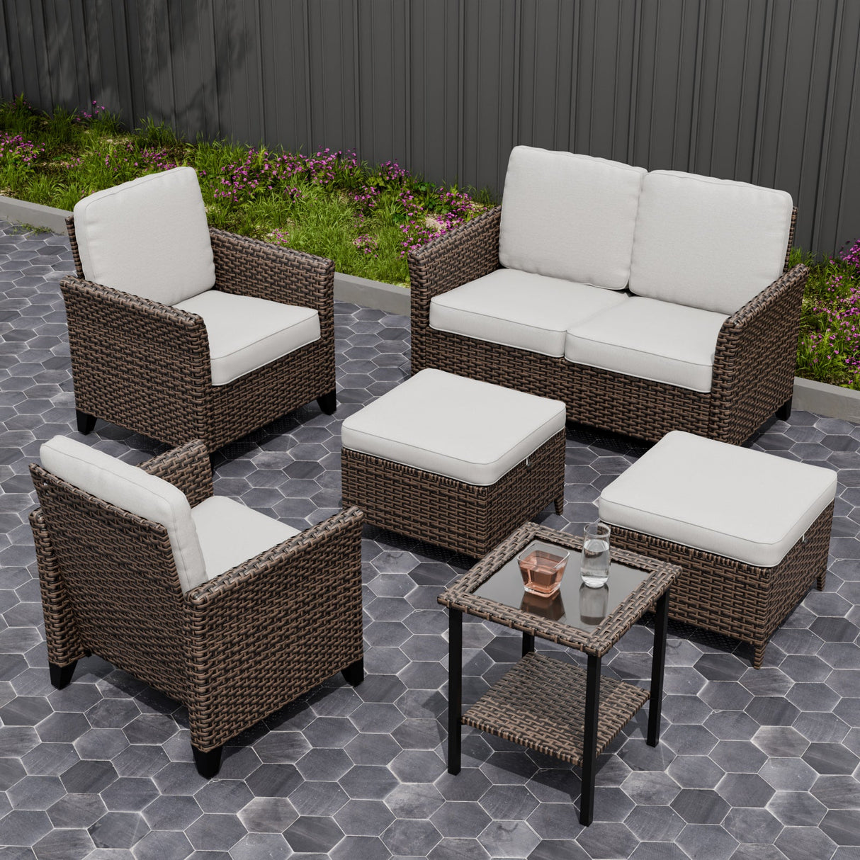 Ocean Vista Wicker Outdoor Patio Furniture Set w/ Patio Chairs, 6 Piece - Eagle Peak