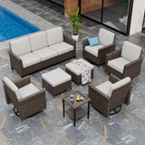 Ocean Vista Wicker Outdoor Patio Furniture Set with 4 Swivel Chairs Couch Ottomans Table, 8 Piece - Eagle Peak