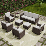 Ocean Vista Wicker Outdoor Patio Furniture Set with 4 Swivel Chairs Couch Ottomans Table, 8 Piece - Eagle Peak
