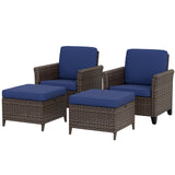 Ocean Vista Wicker Outdoor Patio Seating Set, Patio Chairs and Ottomans, 4 Pieces, Beige/Blue - Eagle Peak Custom Canopy Tent