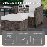 Ocean Vista Wicker Outdoor Patio Seating Set, Patio Chairs Ottomans Table, 5 Pieces, Beige/Blue - Eagle Peak Custom Canopy Tent