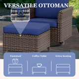 Ocean Vista Wicker Outdoor Patio Seating Set, Swivel Rocking Chairs and Ottomans, 4 Pieces, Beige/Blue - Eagle Peak Custom Canopy Tent