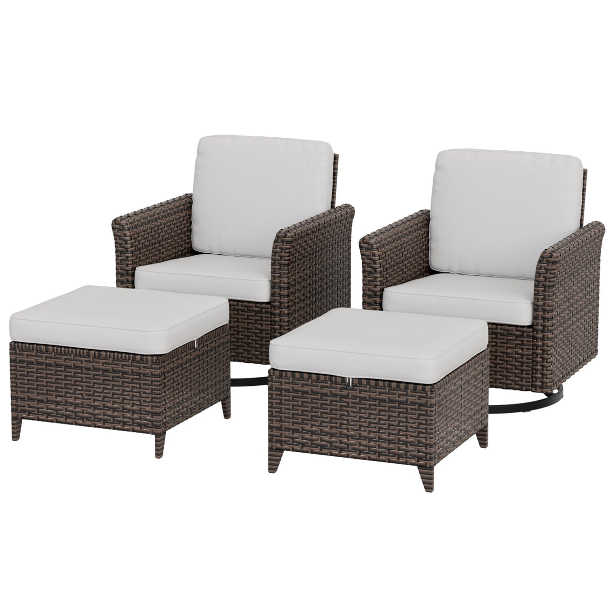 Ocean Vista Wicker Outdoor Patio Seating Set, Swivel Rocking Chairs and Ottomans, 4 Pieces, Beige/Blue - Eagle Peak Custom Canopy Tent