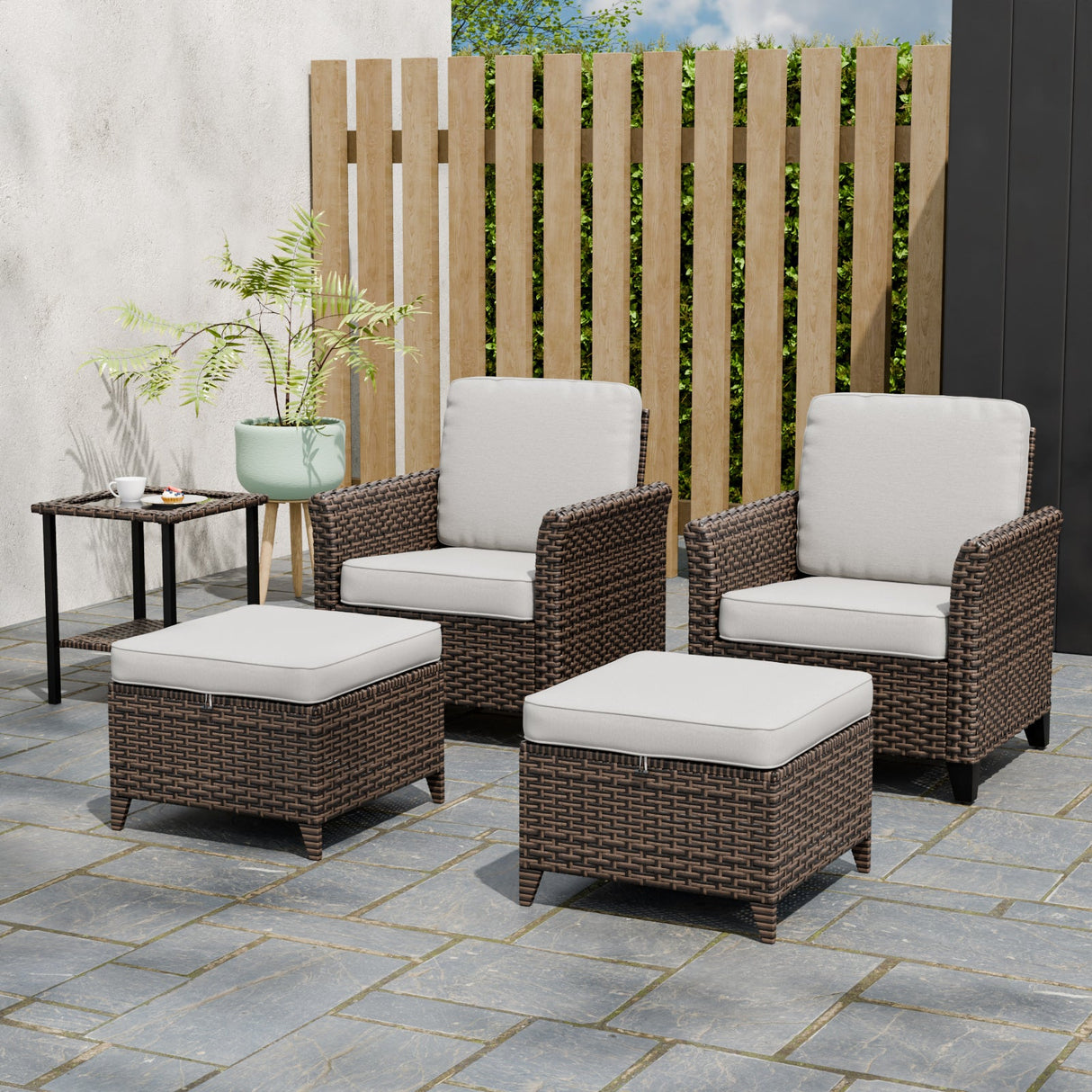 Ocean Vista Wicker Outdoor Patio Seating Set w/ Patio Chairs, 5 Pieces - Eagle Peak