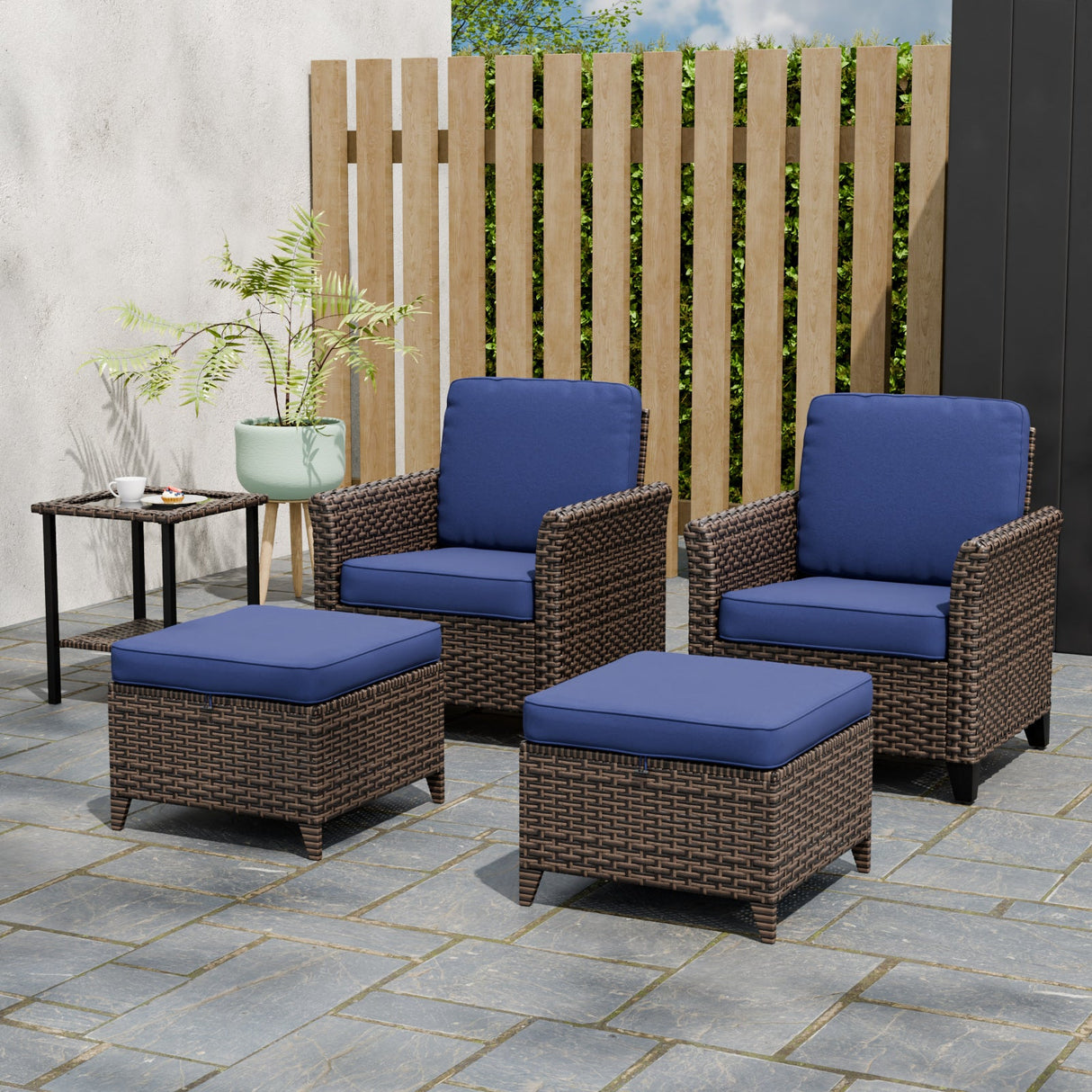 Ocean Vista Wicker Outdoor Patio Seating Set w/ Patio Chairs, 5 Pieces - Eagle Peak