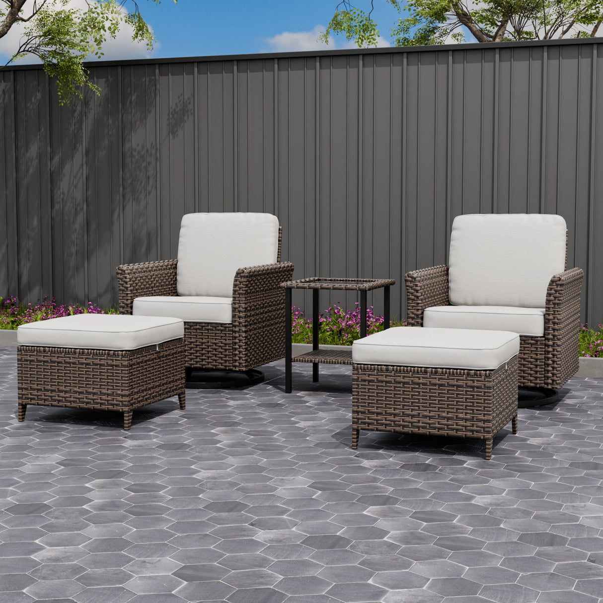 Ocean Vista Wicker Outdoor Patio Seating Set w/Swivel Rocking Chairs, 5 Pieces - Eagle Peak