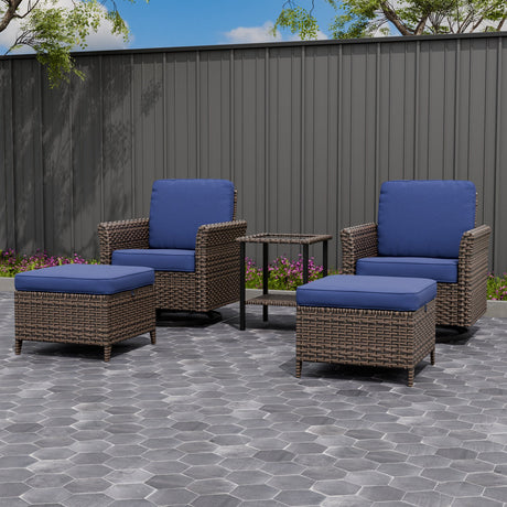 Ocean Vista Wicker Outdoor Patio Seating Set w/Swivel Rocking Chairs, 5 Pieces - Eagle Peak
