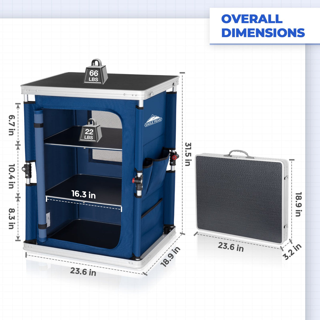 Outdoor Camping Pop Up Folding Table with Large 3 - Tier Storage Organizer and Side Pockets - Eagle Peak Custom Canopy Tent