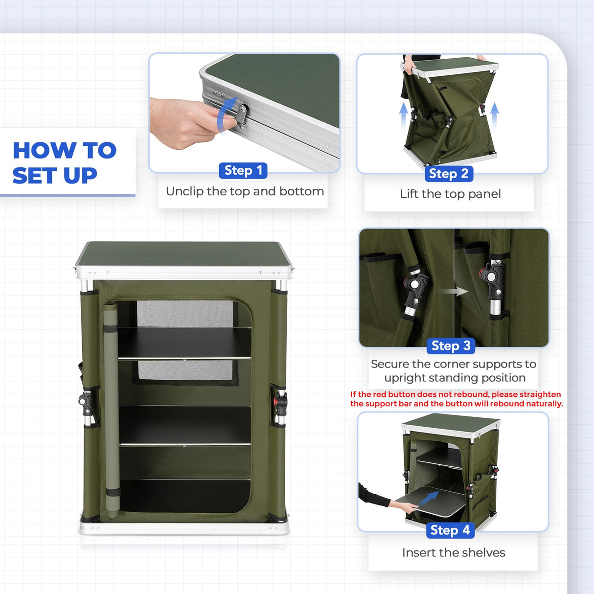 Outdoor Camping Pop Up Folding Table with Large 3 - Tier Storage Organizer and Side Pockets - Eagle Peak Custom Canopy Tent