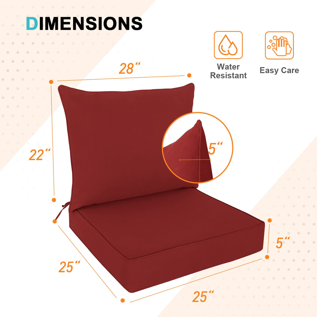 Outdoor Deep Seat Cushion Set, 25 x 25 x 5 inch ,Set of 2 - Eagle Peak Custom Canopy Tent