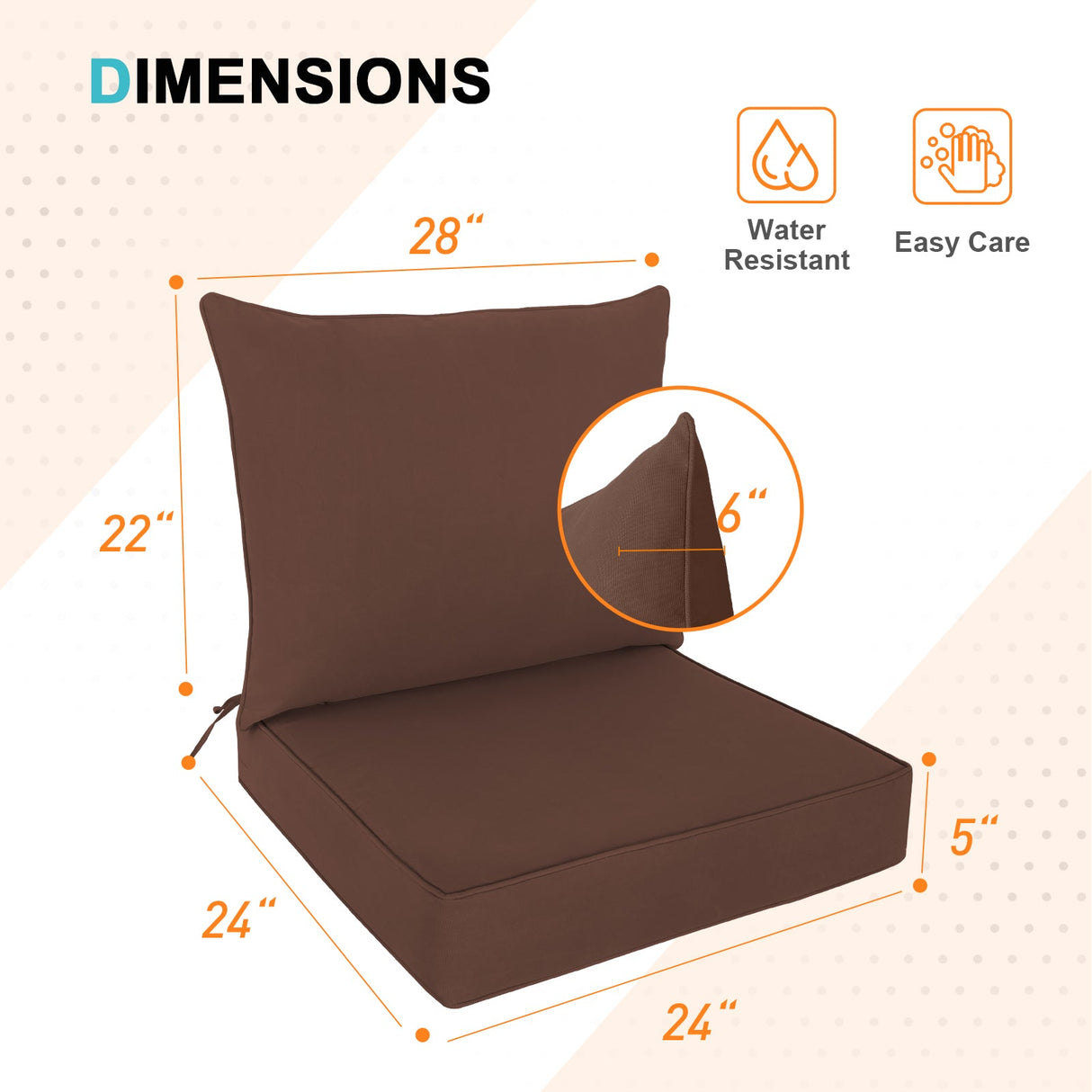 Outdoor Deep Seat Cushion Set, 25 x 25 x 5 inch ,Set of 2 - Eagle Peak