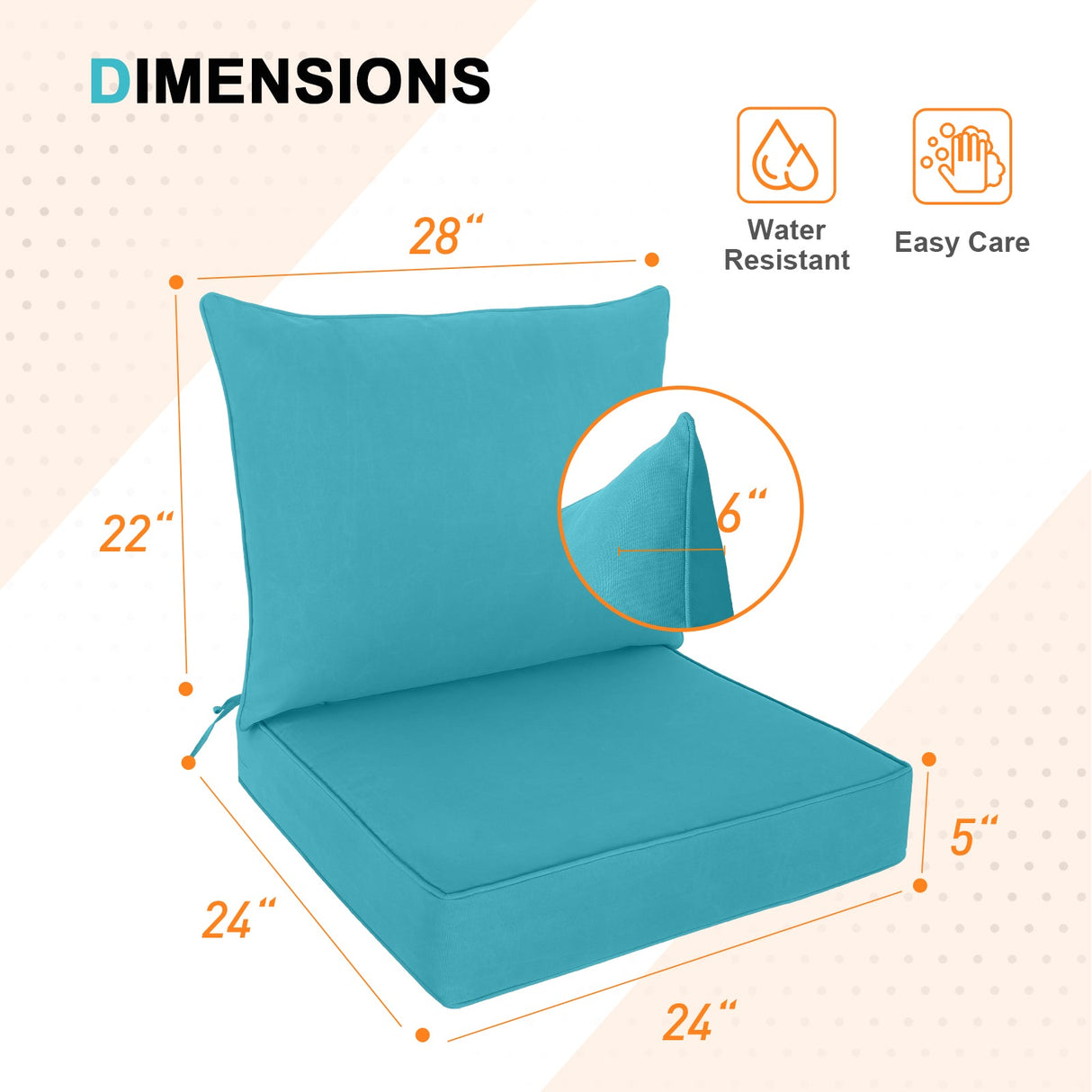 Outdoor Deep Seat Cushion Set, 25 x 25 x 5 inch ,Set of 2 - Eagle Peak Custom Canopy Tent
