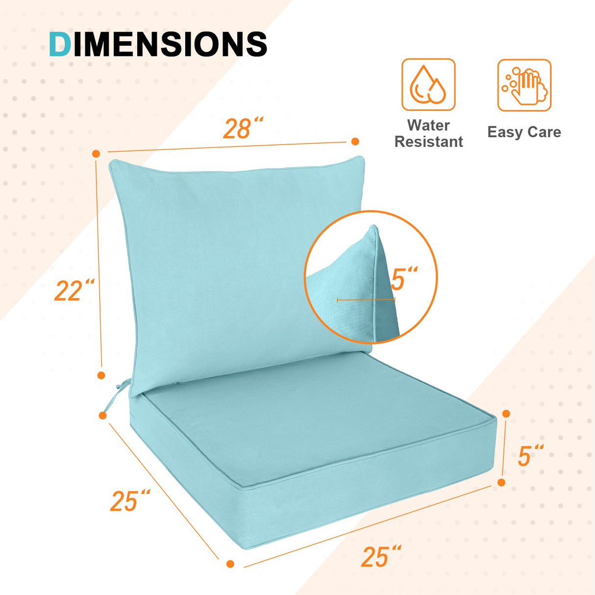 Outdoor Deep Seat Cushion Set, 25 x 25 x 5 inch ,Set of 2 - Eagle Peak Custom Canopy Tent
