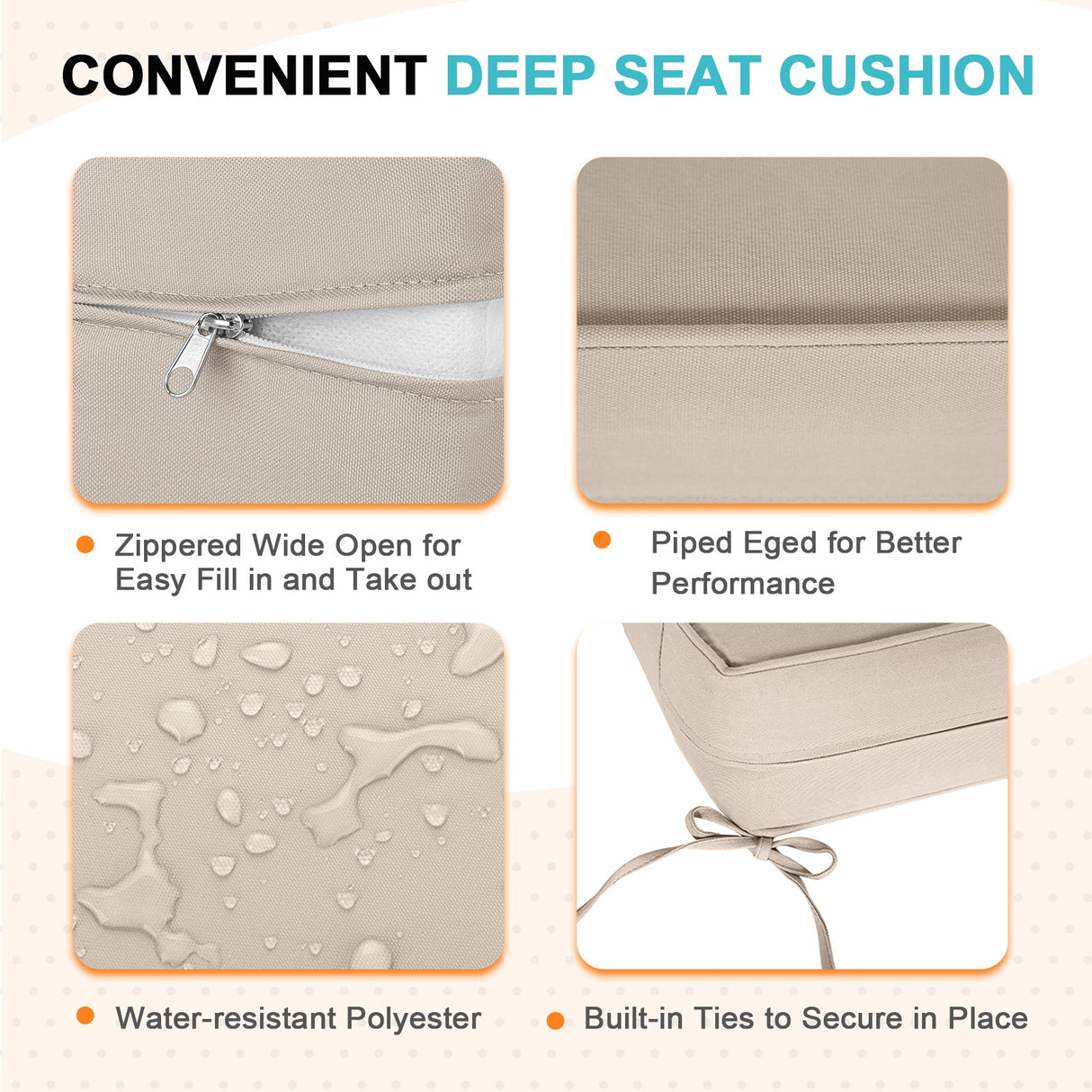 Outdoor Deep Seat Cushion Set, 25 x 25 x 5 inch ,Set of 2 - Eagle Peak Custom Canopy Tent