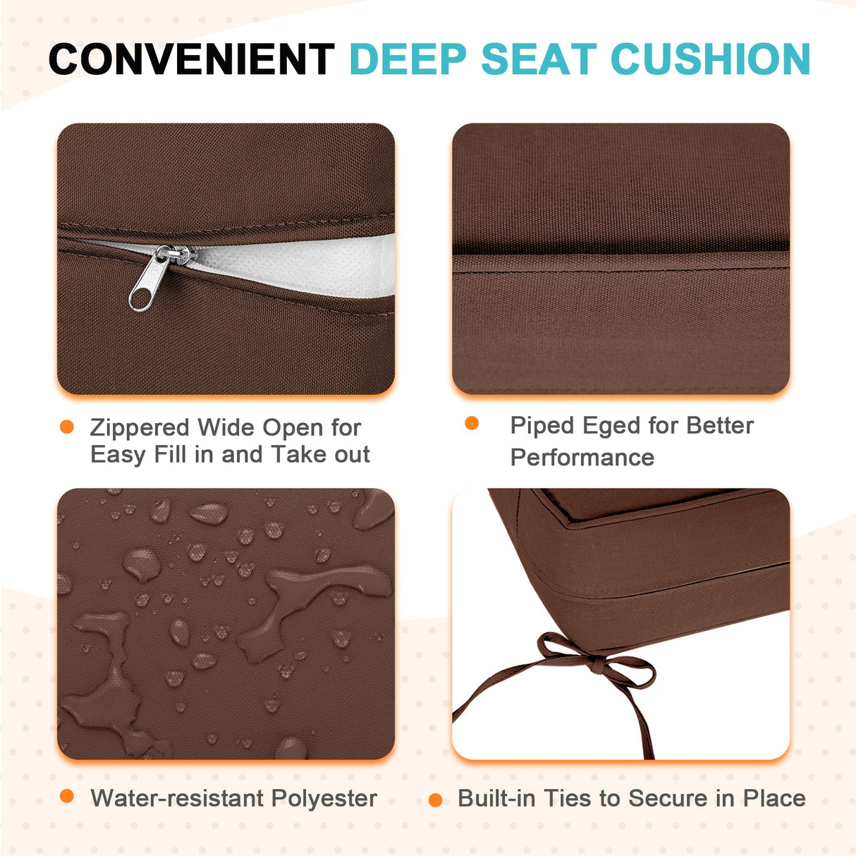 Outdoor Deep Seat Cushion Set, 25 x 25 x 5 inch ,Set of 2 - Eagle Peak
