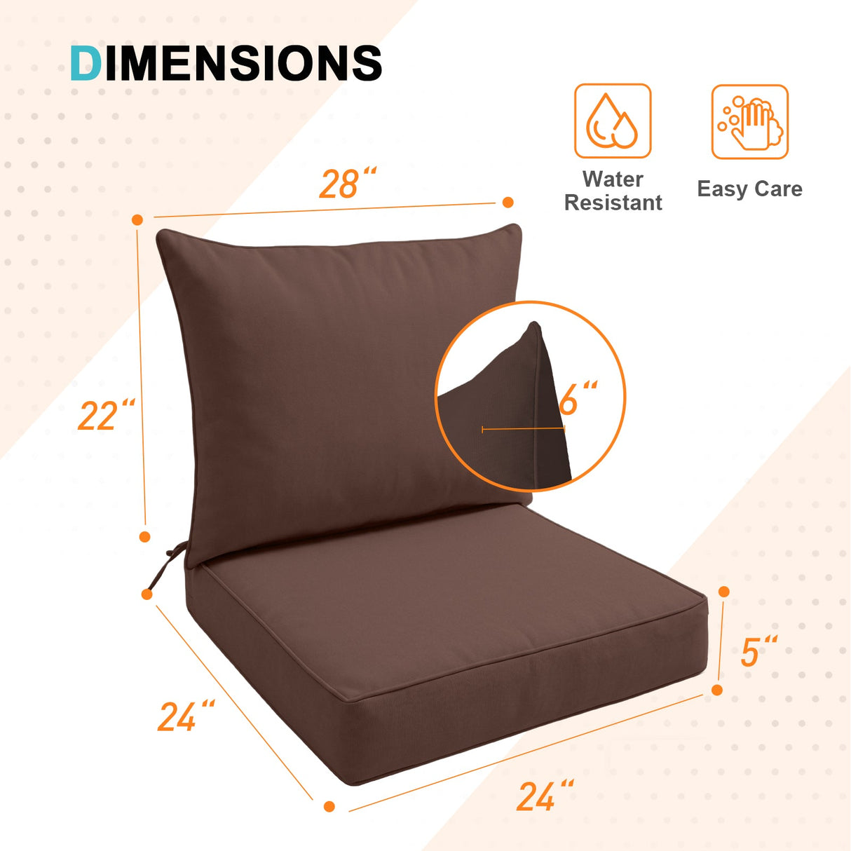 Outdoor Deep Seat Cushion Set, 25 x 25 x 5 inch, Set of 4 - Eagle Peak