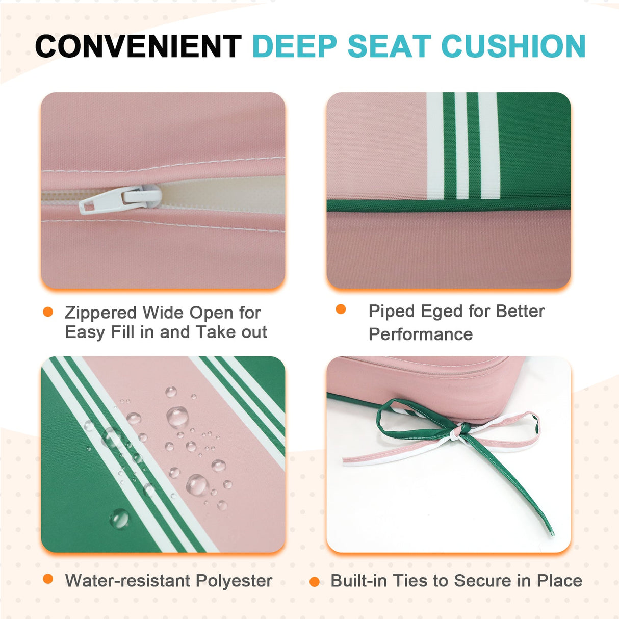 Outdoor Deep Seat Patio Seat Cushion Set, 25x25x5 inch, 2 - Piece Back Chair Cushion - Eagle Peak Custom Canopy Tent