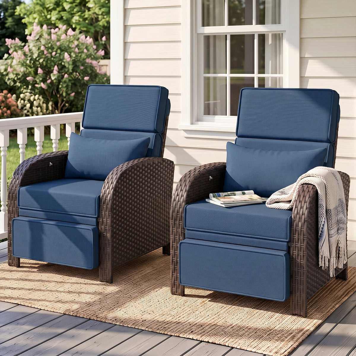 Outdoor Wicker Recliner Chair with Footrest - Eagle Peak®