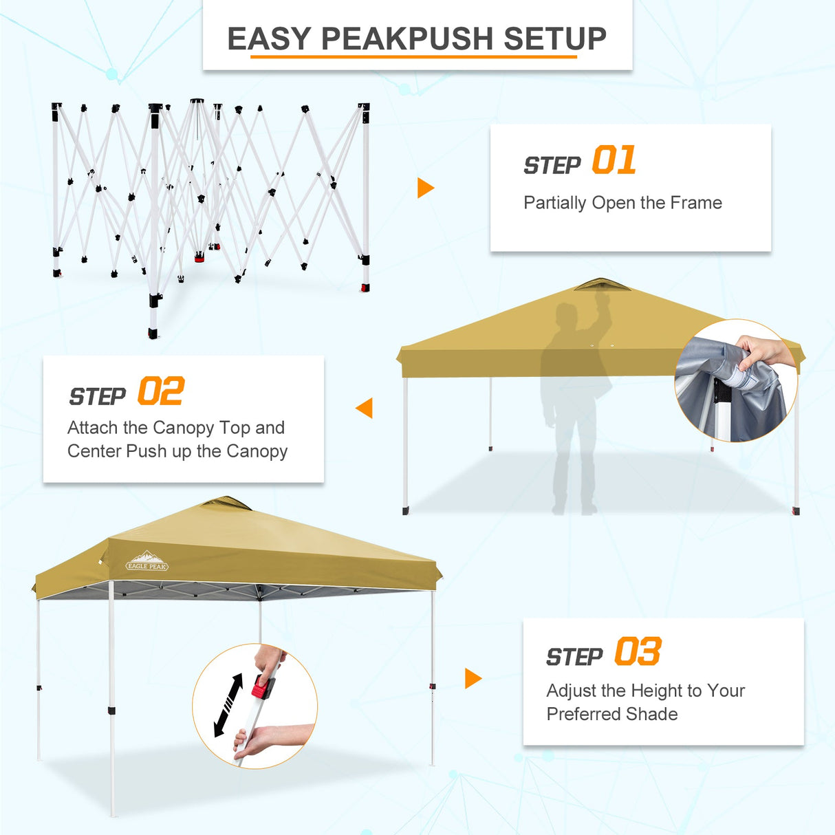 Pop Up Canopy Tent with Wheeled Carry Bag, 8 Stakes, 4 Ropes, 4 Weight Bags, 12x12 ft - Eagle Peak Custom Canopy Tent