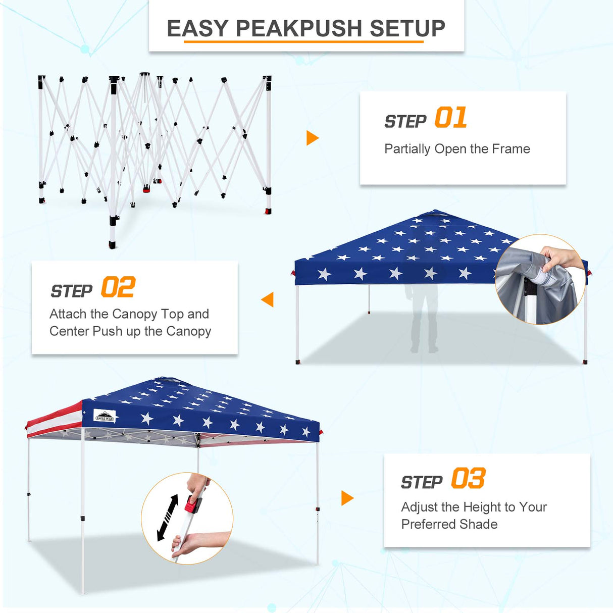 Pop Up Canopy Tent with Wheeled Carry Bag, 8 Stakes, 4 Ropes, 4 Weight Bags, 12x12 ft - Eagle Peak Custom Canopy Tent