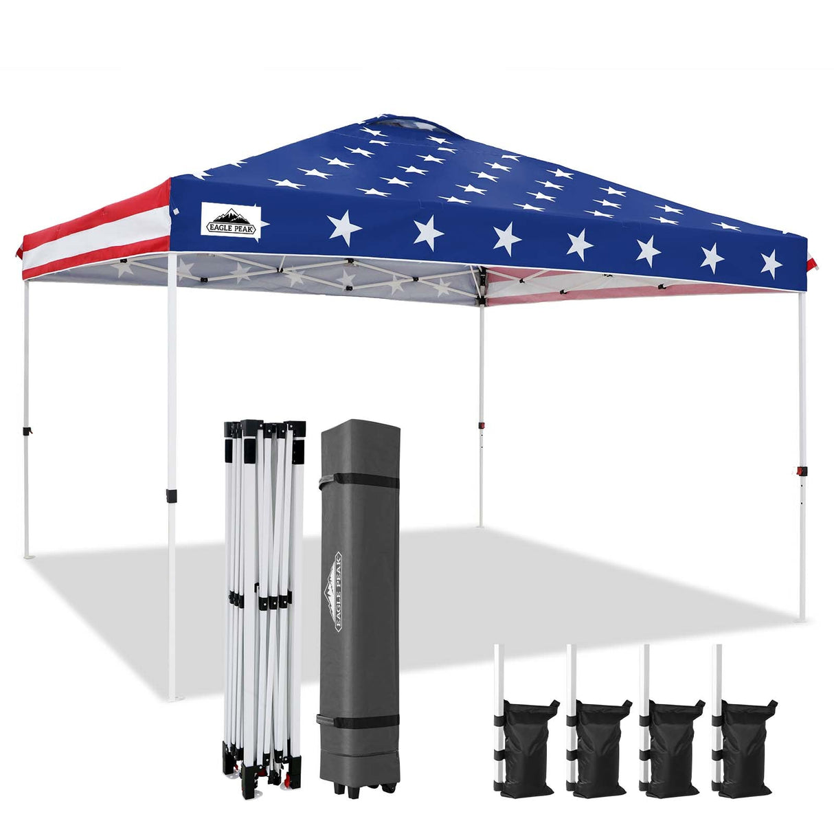 Pop Up Canopy Tent with Wheeled Carry Bag, 8 Stakes, 4 Ropes, 4 Weight Bags, 12x12 ft - Eagle Peak Custom Canopy Tent