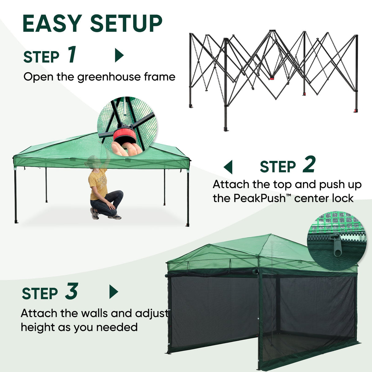 Pop up Greenhouse with Interchangeable PE & Mesh Wall Panels, 8x6/8x12 ft - Eagle Peak®