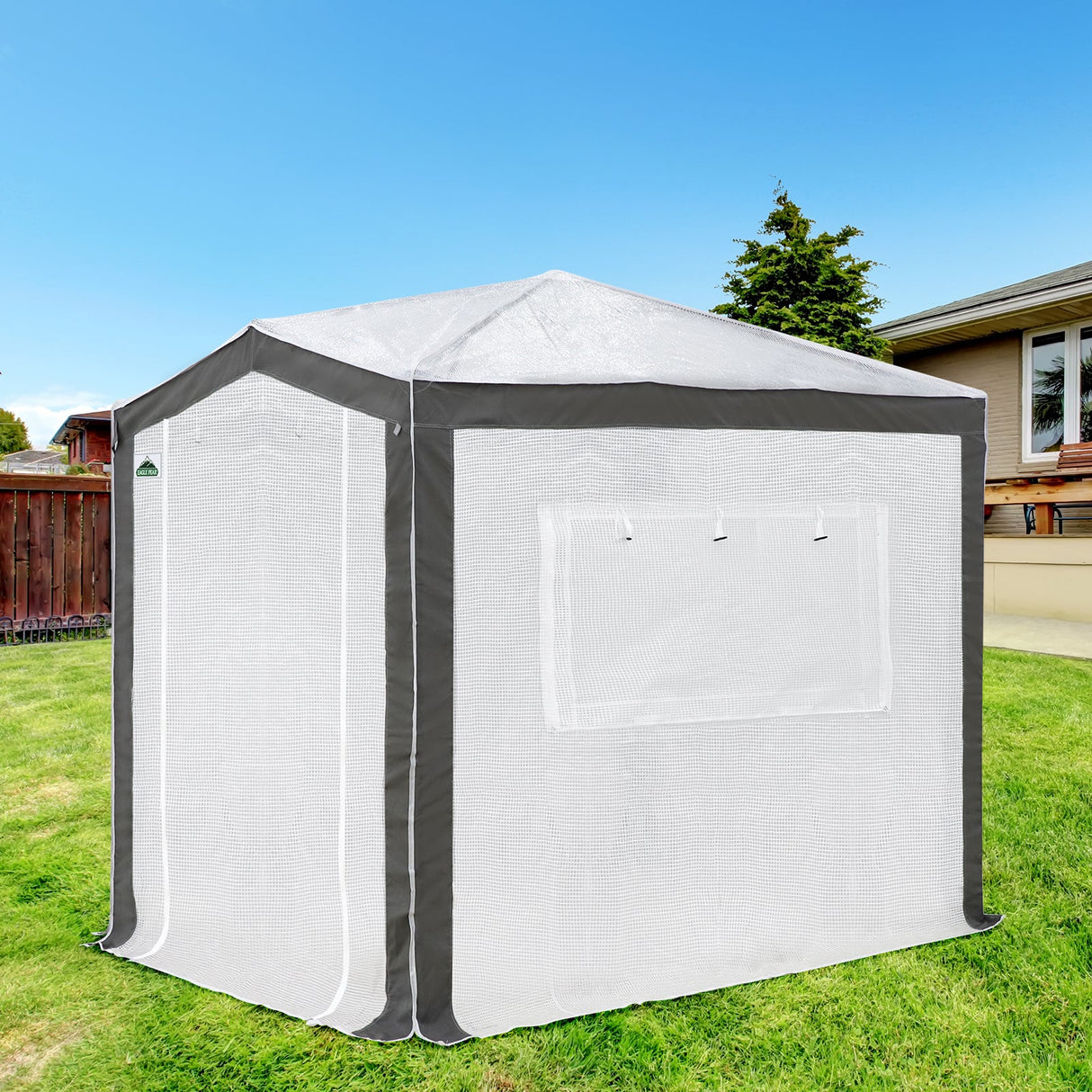 Portable Walk in Greenhouse with Polyester Reinforced Corners, 8x6 ft, Gray/Clear/White - Eagle Peak Custom Canopy Tent