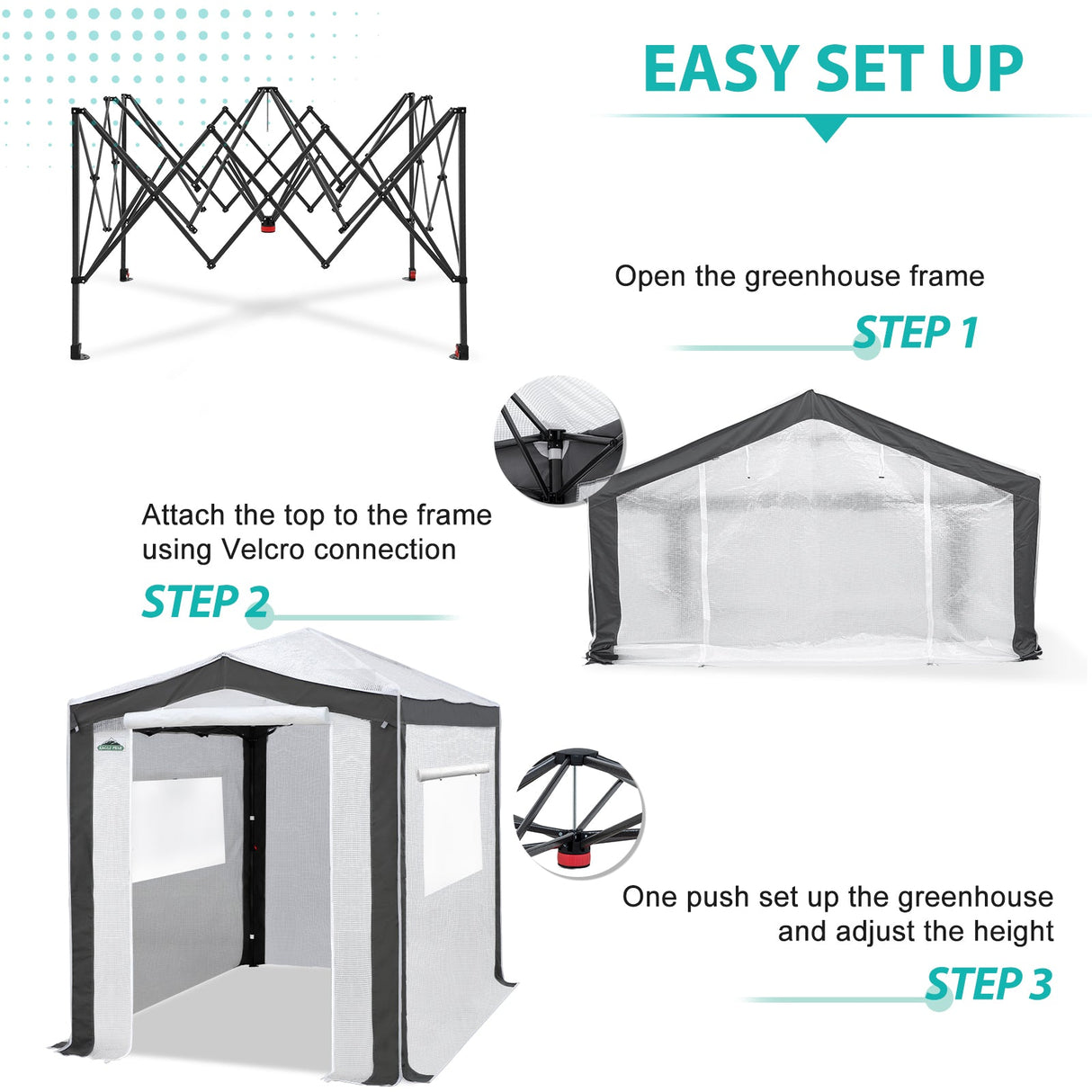 Portable Walk in Greenhouse with Polyester Reinforced Corners, 8x6 ft, Gray/Clear/White - Eagle Peak Custom Canopy Tent