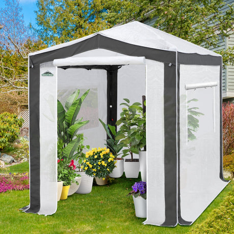 Portable Walk in Greenhouse with Polyester Reinforced Corners, 8x6 ft, Gray/Clear/White - Eagle Peak Custom Canopy Tent